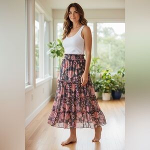 Misa Floral Print Midi Length Sheer Diaphanous Skirt NWT Size XS Fairy Cottage